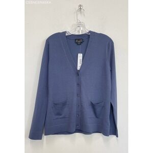 Pendleton Blue Cardigan Sweater Silk Blend Trim - Size M‎